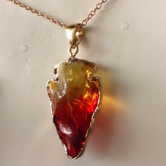 Ombre Arrowhead- Angel Aura Rainbow Quartz Striking Tip Point Head Gold Necklace - Picture 12 of 14